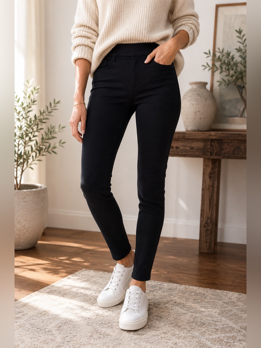 SPANX Black Pull On Jeggings Pants Tall Large Shaping Skinny Pants Quiet Luxury